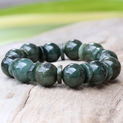 Alternate image for Green Jade Beaded Stretch Bracelet from Thailand Simply Green