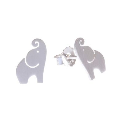 Alternate image for Brushed-Satin Sterling Silver Elephant Stud Earrings Singing Elephants