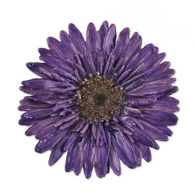 Alternate image for Handmade Natural Blue-Violet Gerbera Brooch from Thailand Splendid Petals in Violet