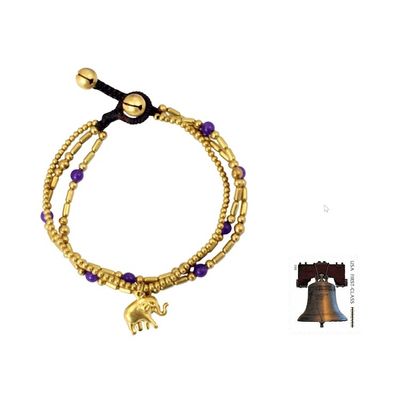 Alternate image for Brass Bracelet Purple-color Gems Beaded Jewelry Purple Elephant Charm