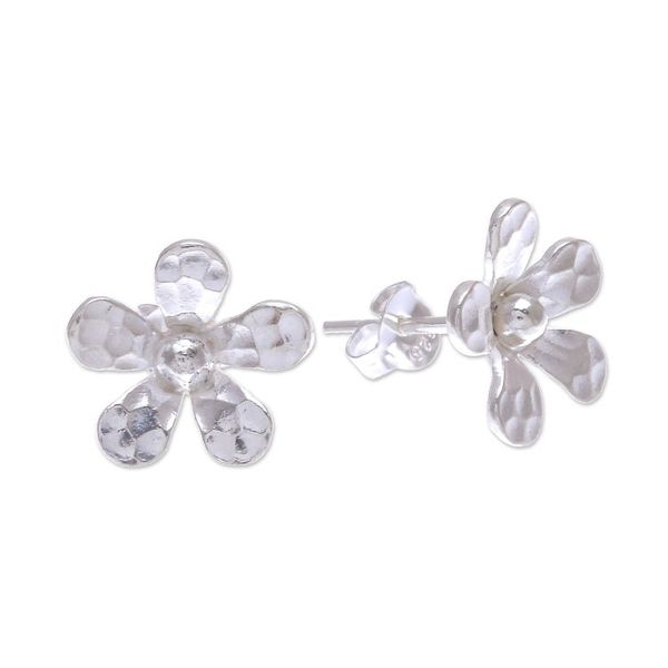 Alternate image for Hammered Sterling Silver Floral Button Earrings Hammered Flowers