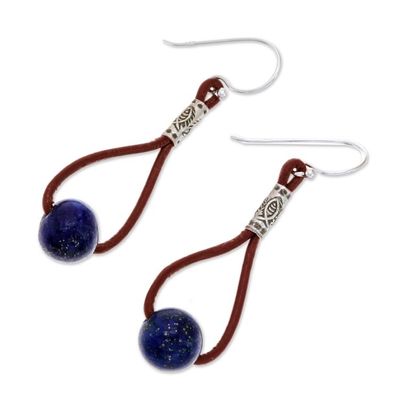 Alternate image for Lapis Lazuli and Karen Silver Dangle Earrings with Leather Spring Passion