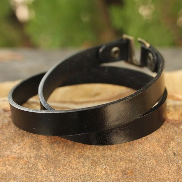 Alternate image for Mens Artisan Crafted Modern Leather Wrap Bracelet Enigma in Black