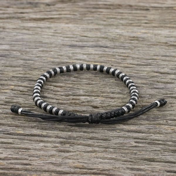 Alternate image for Artisan Crafted Cord Bracelet with 950 Silver Beads Endeavor in Black