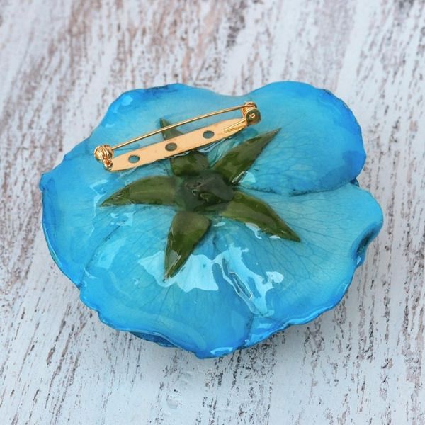 Alternate image for Artisan Crafted Natural Rose Brooch in Azure from Thailand Rosy Mood in Azure