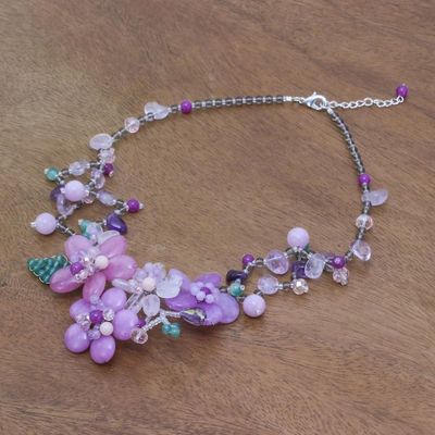 Alternate image for Floral Multi-Gemstone Beaded Statement Necklace Lavender Garden