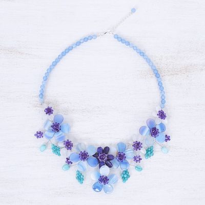Alternate image for Hand Crafted Lapis Lazuli and Agate Statement Necklace Flower Bed in Blue