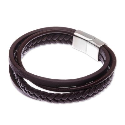 Alternate image for Handcrafted Brown Leather Wristband Bracelet Daily Cool in Brown