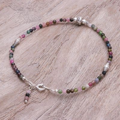 Alternate image for Handmade Tourmaline and Silver Beaded Bracelet Good Vibrations in Green