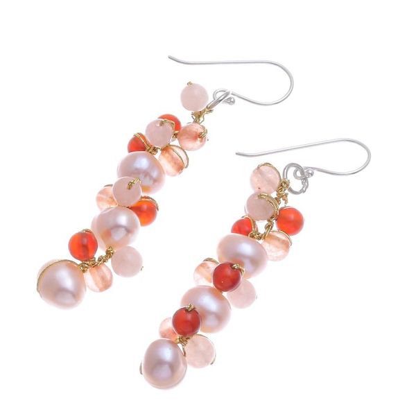Alternate image for Cultured Freshwater Pearl Quartz Chalcedony Dangle Earrings Bellini Bubbles