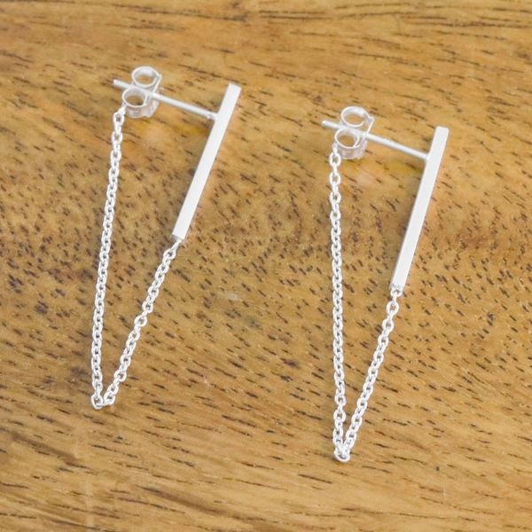 Alternate image for Sterling Silver Bar and Chain Hoop Earrings Juxtapose