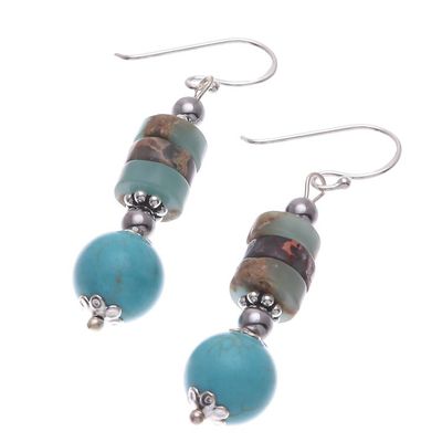 Alternate image for Hand Made Hematite and Jasper Dangle Earrings Open Skies