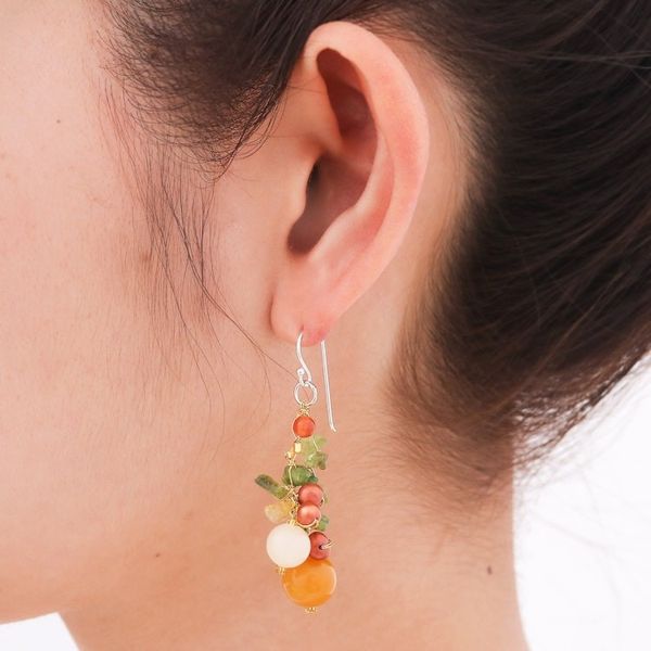 Alternate image for Pearl Peridot Quartz Cluster Earrings Citrus Party