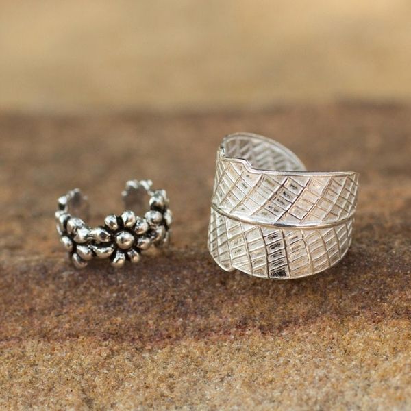 Alternate image for Sterling silver ear cuff earrings Pair Foliage and Flowers