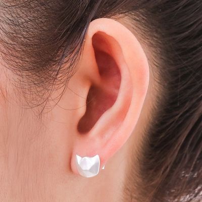 Alternate image for Geometric Cat Sterling Silver Stud Earrings from Thailand Cat Lover