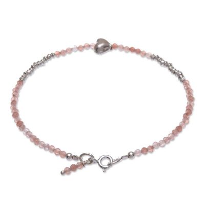 Alternate image for Sunstone and Silver Beaded Heart Bracelet Love Language in Pink
