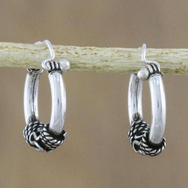 Alternate image for Hand Crafted Sterling Silver Hoop Earrings from Thailand Thai Flair