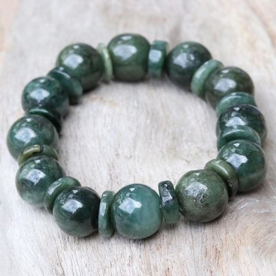 Alternate image for Green Jade Beaded Stretch Bracelet from Thailand Simply Green