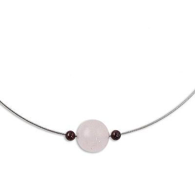 Alternate image for Rose Quartz and Garnet Pendant Necklace from Thailand Touch of Rose