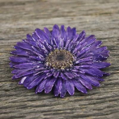 Alternate image for Handmade Natural Blue-Violet Gerbera Brooch from Thailand Splendid Petals in Violet