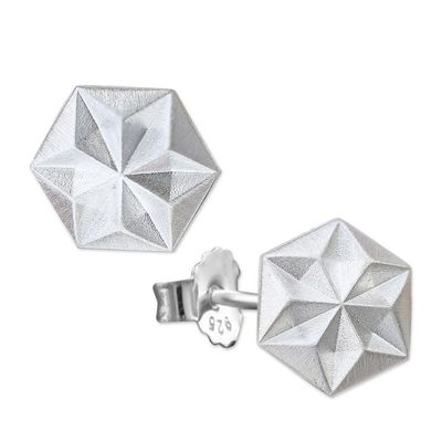 Alternate image for Hexagonal Sterling Silver Stud Earrings from Thailand Hexagonal Stars