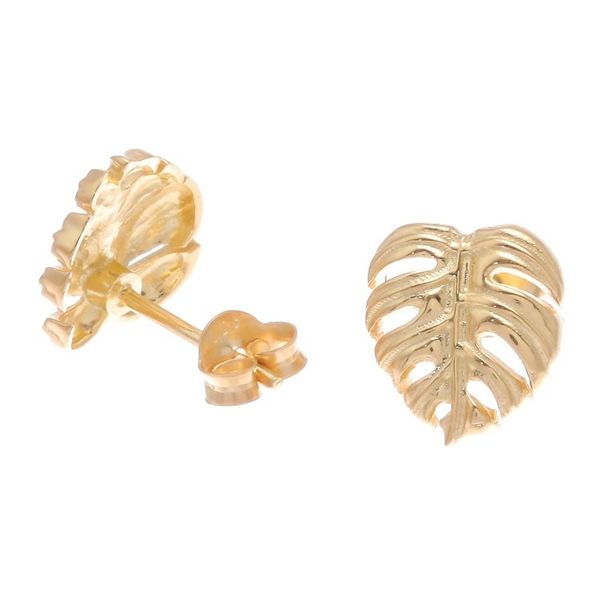 Alternate image for Handcrafted Thai 18k Gold Plated Leaf Stud Earrings Tropical Leaf
