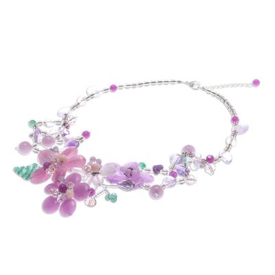 Alternate image for Floral Multi-Gemstone Beaded Statement Necklace Lavender Garden