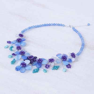 Alternate image for Hand Crafted Lapis Lazuli and Agate Statement Necklace Flower Bed in Blue