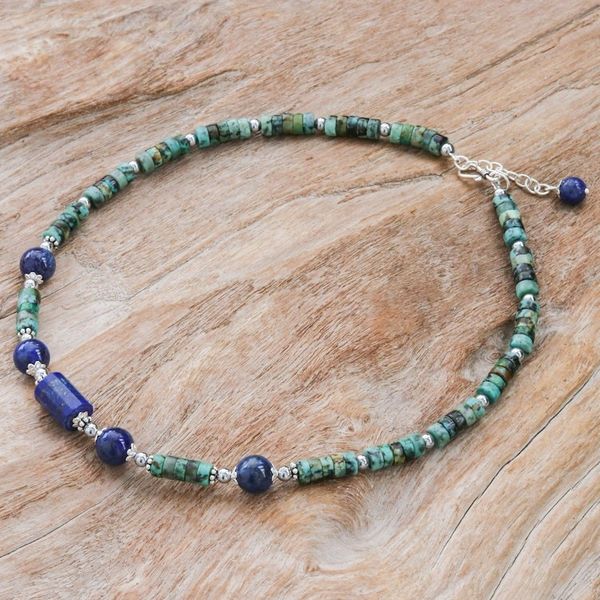Alternate image for Handmade Lapis Lazuli and Hematite Pendant Necklace Earth Orbit