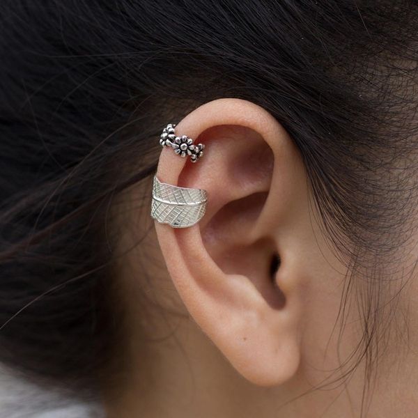 Alternate image for Sterling silver ear cuff earrings Pair Foliage and Flowers