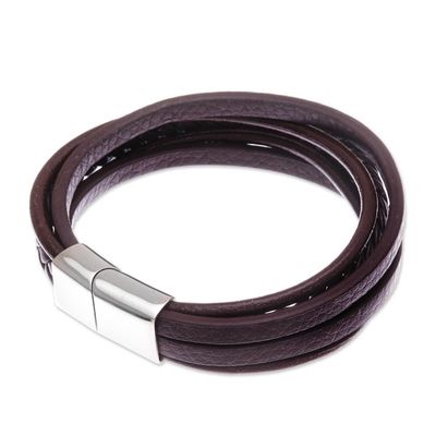 Alternate image for Handcrafted Brown Leather Wristband Bracelet Daily Cool in Brown