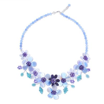 Alternate image for Hand Crafted Lapis Lazuli and Agate Statement Necklace Flower Bed in Blue