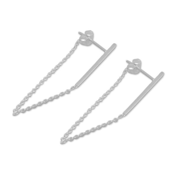 Alternate image for Sterling Silver Bar and Chain Hoop Earrings Juxtapose