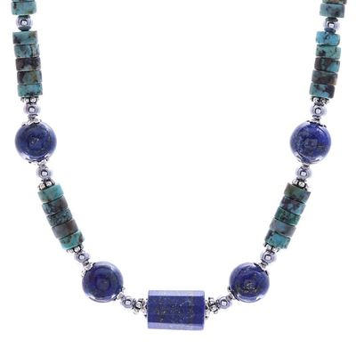Alternate image for Handmade Lapis Lazuli and Hematite Pendant Necklace Earth Orbit