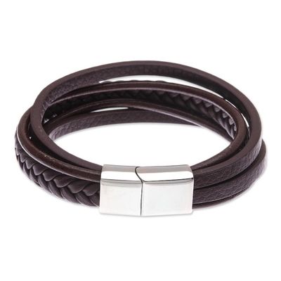 Alternate image for Handcrafted Brown Leather Wristband Bracelet Daily Cool in Brown