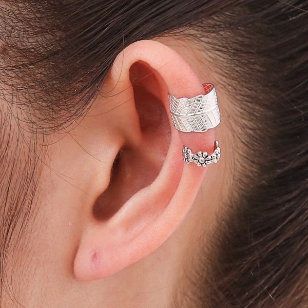 Alternate image for Sterling silver ear cuff earrings Pair Foliage and Flowers
