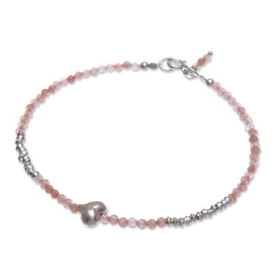 Alternate image for Sunstone and Silver Beaded Heart Bracelet Love Language in Pink