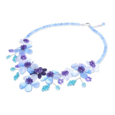 Alternate image for Hand Crafted Lapis Lazuli and Agate Statement Necklace Flower Bed in Blue