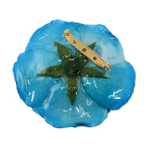 Alternate image for Artisan Crafted Natural Rose Brooch in Azure from Thailand Rosy Mood in Azure