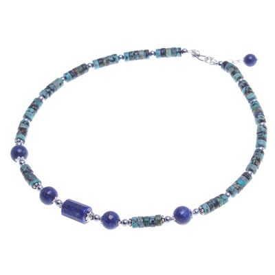 Alternate image for Handmade Lapis Lazuli and Hematite Pendant Necklace Earth Orbit