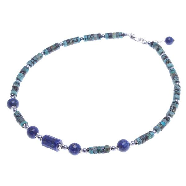 Alternate image for Handmade Lapis Lazuli and Hematite Pendant Necklace Earth Orbit