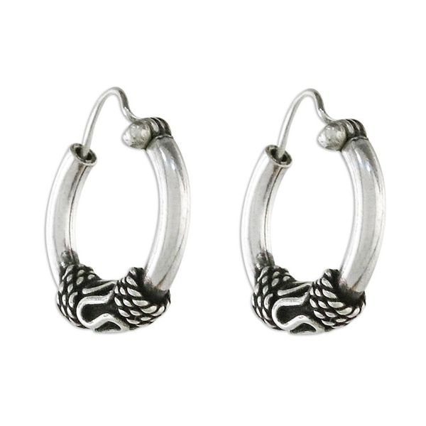 Alternate image for Hand Crafted Sterling Silver Hoop Earrings from Thailand Thai Flair