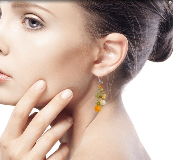 Alternate image for Pearl Peridot Quartz Cluster Earrings Citrus Party