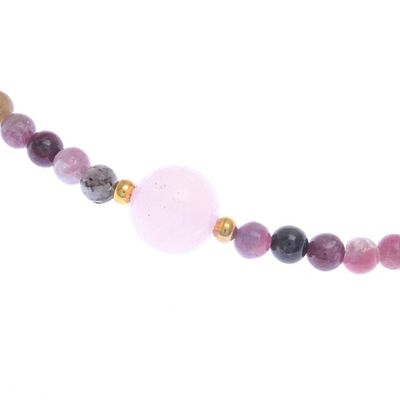 Alternate image for Hand Made Tourmaline and Rose Quartz Beaded Necklace Precious Orb in Rose