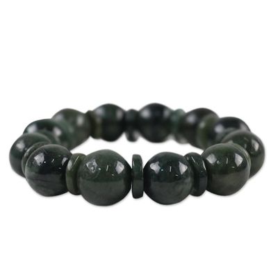 Alternate image for Green Jade Beaded Stretch Bracelet from Thailand Simply Green