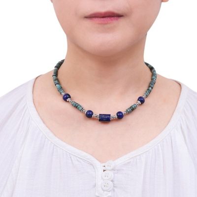 Alternate image for Handmade Lapis Lazuli and Hematite Pendant Necklace Earth Orbit