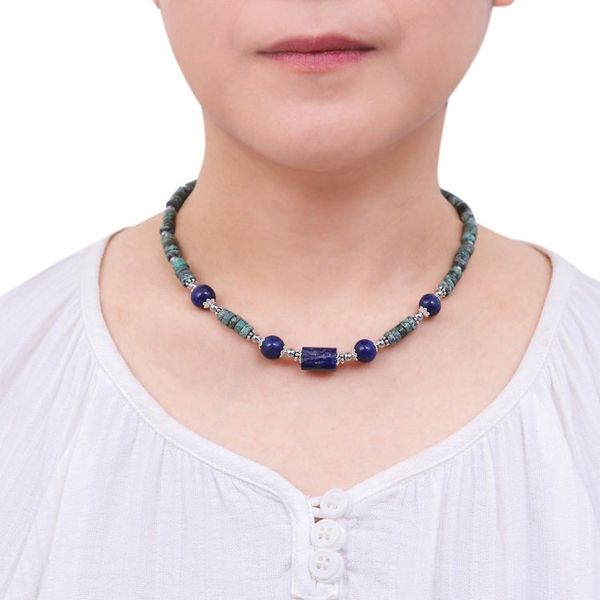 Alternate image for Handmade Lapis Lazuli and Hematite Pendant Necklace Earth Orbit