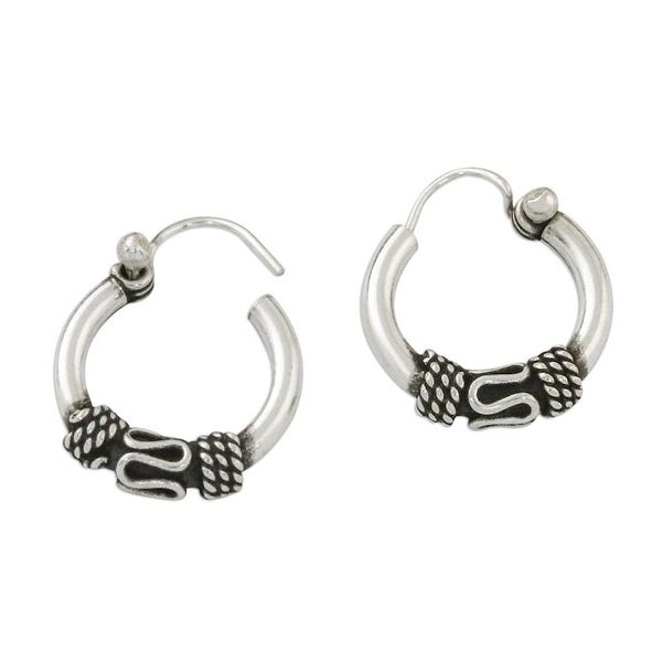 Alternate image for Hand Crafted Sterling Silver Hoop Earrings from Thailand Thai Flair