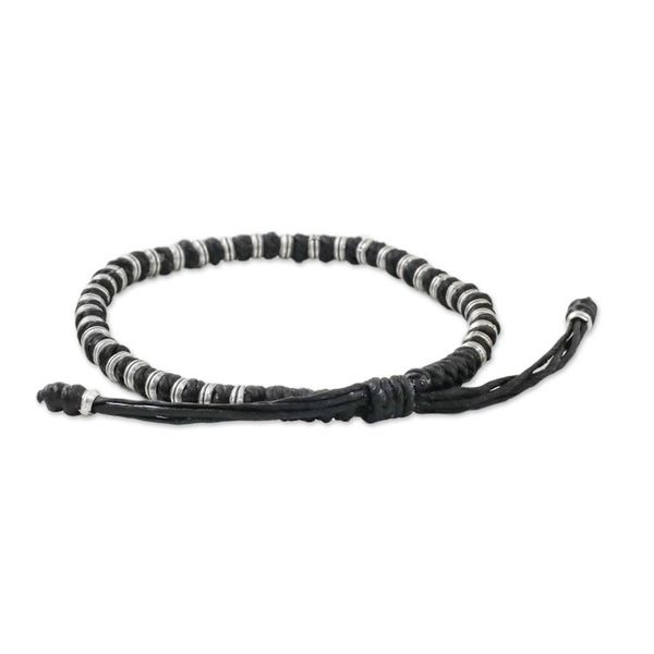 Alternate image for Artisan Crafted Cord Bracelet with 950 Silver Beads Endeavor in Black