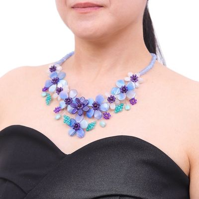 Alternate image for Hand Crafted Lapis Lazuli and Agate Statement Necklace Flower Bed in Blue